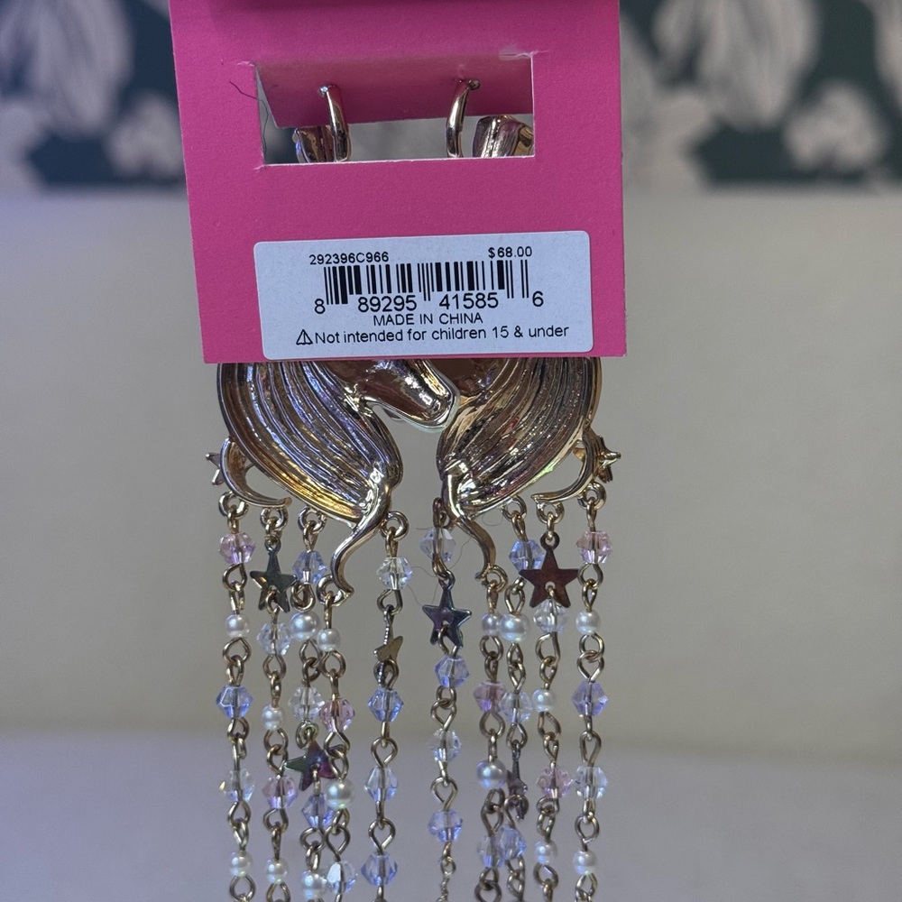 Betsey Johnson Iridescent Unicorn Heart Chandelier Earrings - Picture 3 of 3
